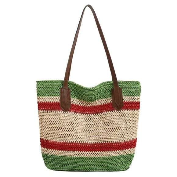 Summer Straw Shoulder Bags Large Straw Beach Bag Color Strip Woven :P - Picture 1 of 7